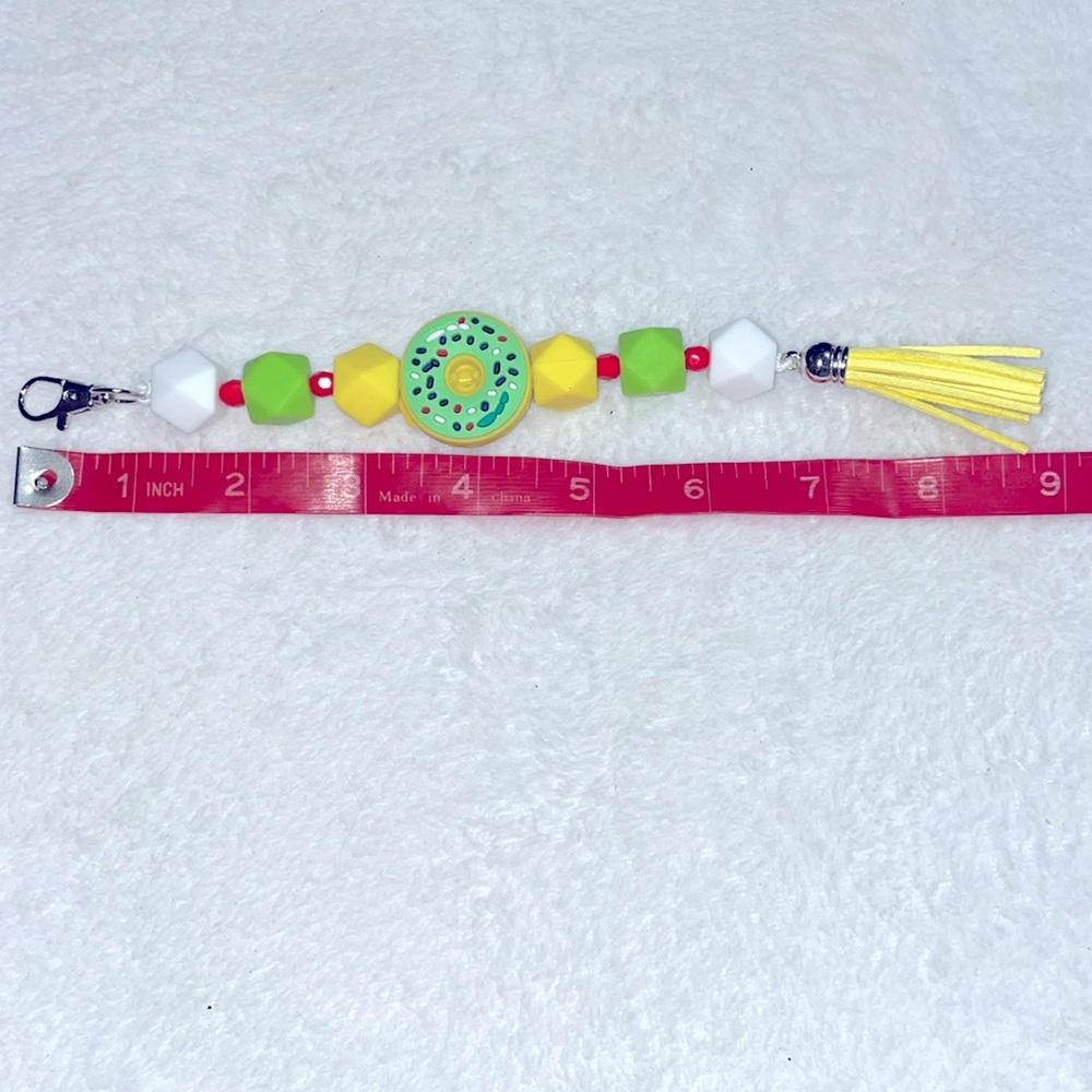 Donut Silicone Green & Yellow Beaded Keychain/Purse Charm - Picture 4 of 4